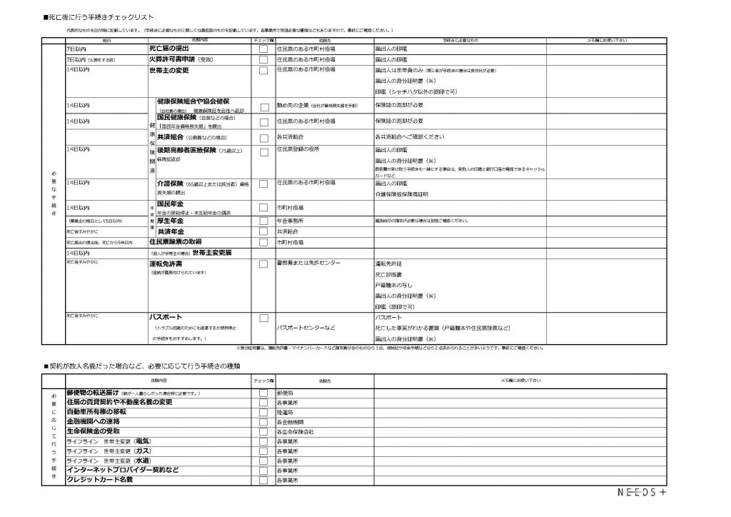 相続チェックシート-ニーズプラス画像
